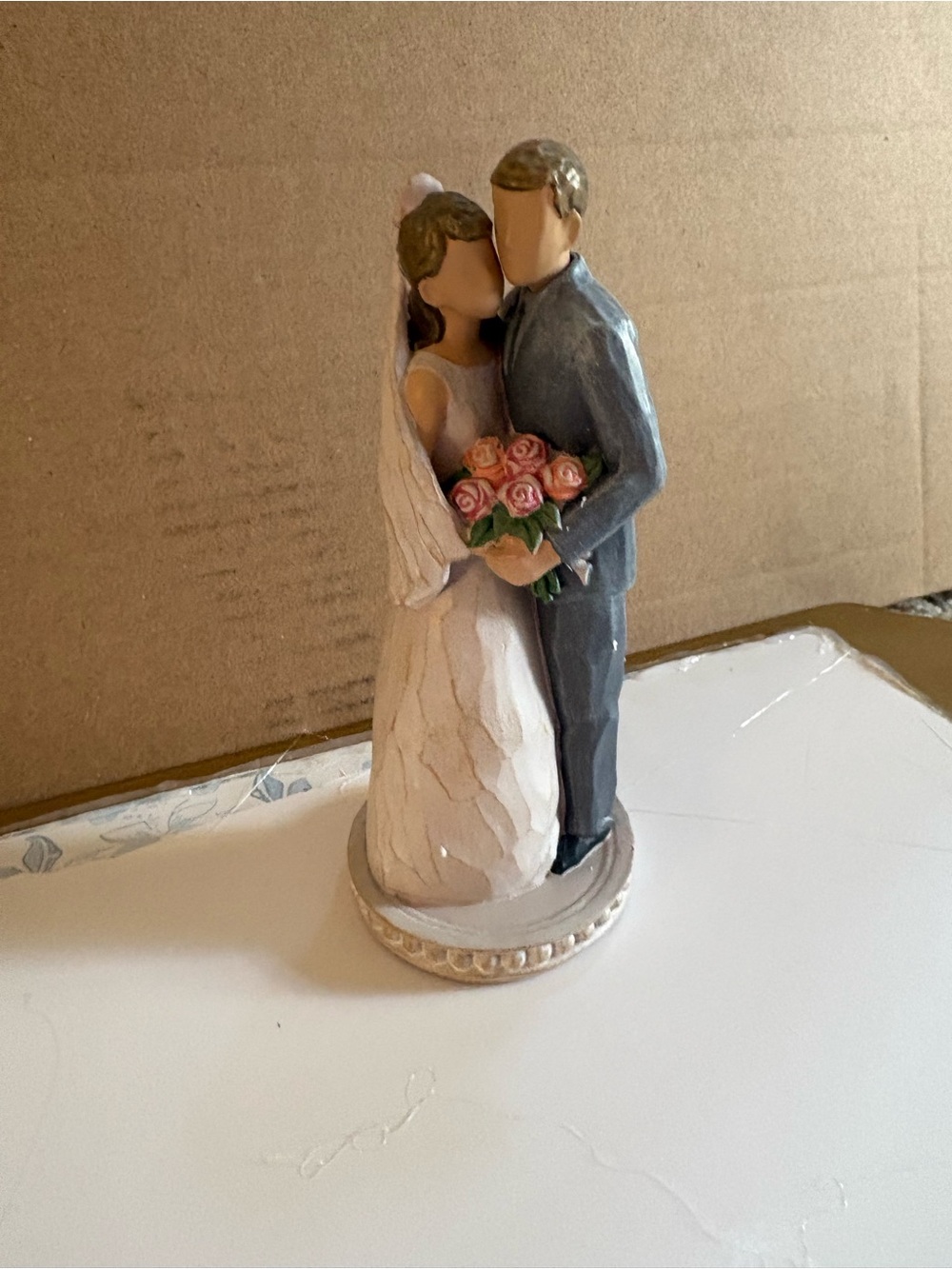 Romantic Wedding Couple Cake Topper in White & Gray